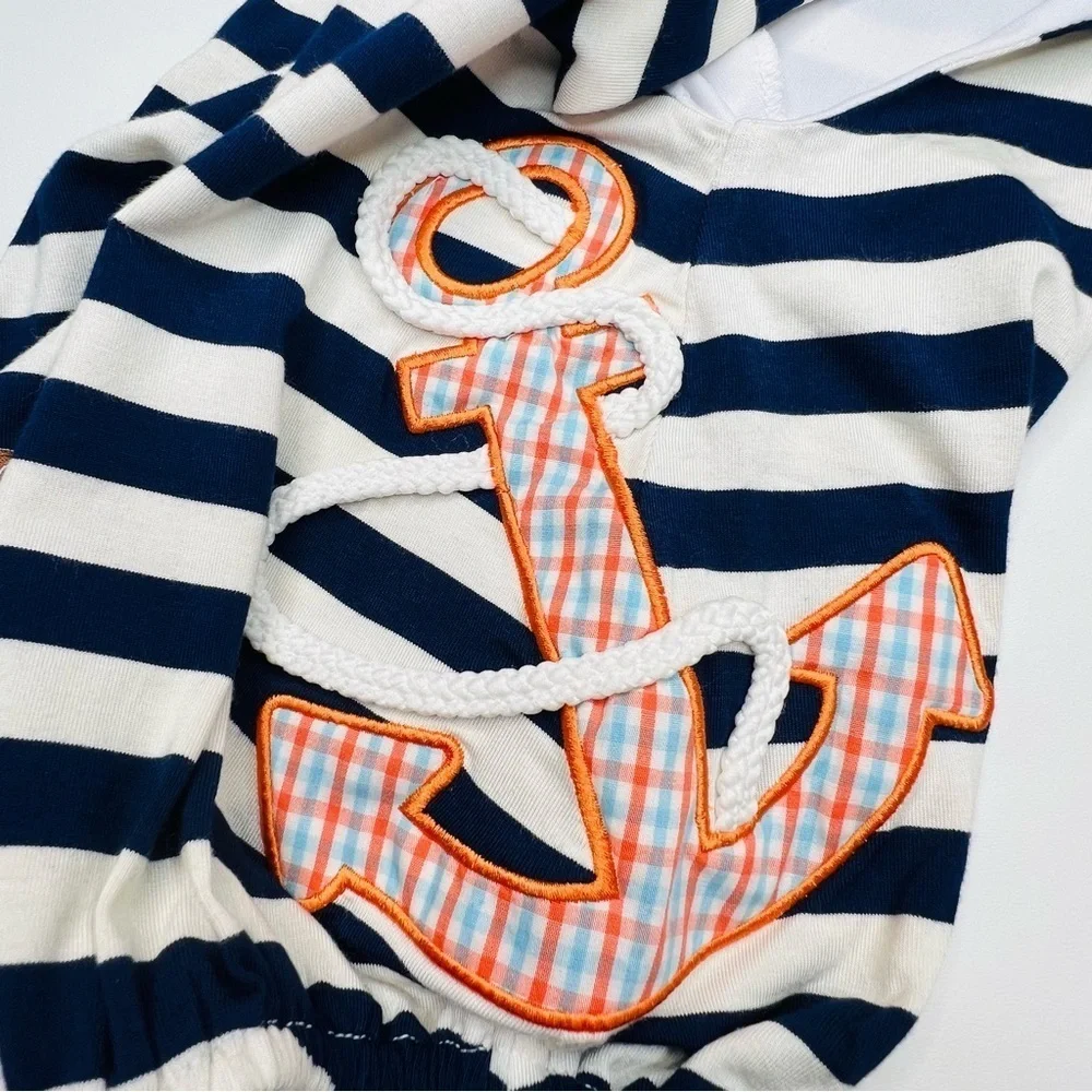 Nautical Anchor Bubble Romper Baby 3M Navy Stripe NWT Millie Jay